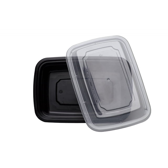 Contenant Rectangulaire Noir de 24 Oz pour Micro-Ondes avec Couvercles 150 Unités/paquet