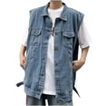 thumbnail image 1 of Birdeem Vestes pour Hommes Hommes Couleur Unie Moto Col Rabattu Denim Punk Veste Sans Manches, 1 of 12