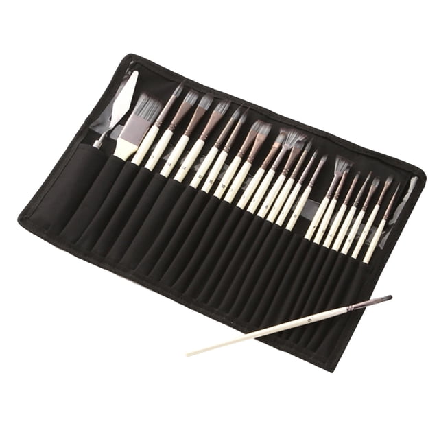 GUOOL oshhni Paint Brushes Set, 24 Pcs Assorted Tip Paintbrushes Nylon Hair Black Storage Bag