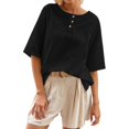 thumbnail image 1 of WEIYLL T-Shirts Women Classic With Button Detail Short Sleeve Spring Summer Black Tee Sizes XL, 1 of 5