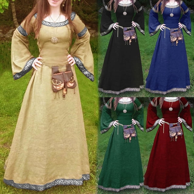 DDAPJ pyju Robes Médiévales Grande Taille pour Femmes Robe Maxi à Manches Longues Évasées Robes de Princesse de la Renaissance Robe de Bal Robe de Fée Elf Rabais de 90 Liquidation Rouge G