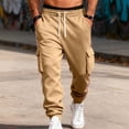 thumbnail image 4 of Ceisia Men Solid Color Loose Casual Pants Elastic Waist Drawstring Sports Gift Work Trousers, 4 of 9