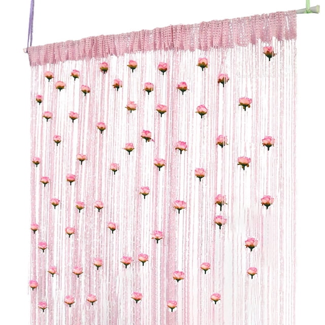 TIELUTT Rose Thread Door Curtain 2024 39x79 Inch String Curtain with Roses Room Divider Decoration Light Curtains 84 Rosette Curtains with Tiebacks Curtains Darkening Panels for Windows Shirt Curtains