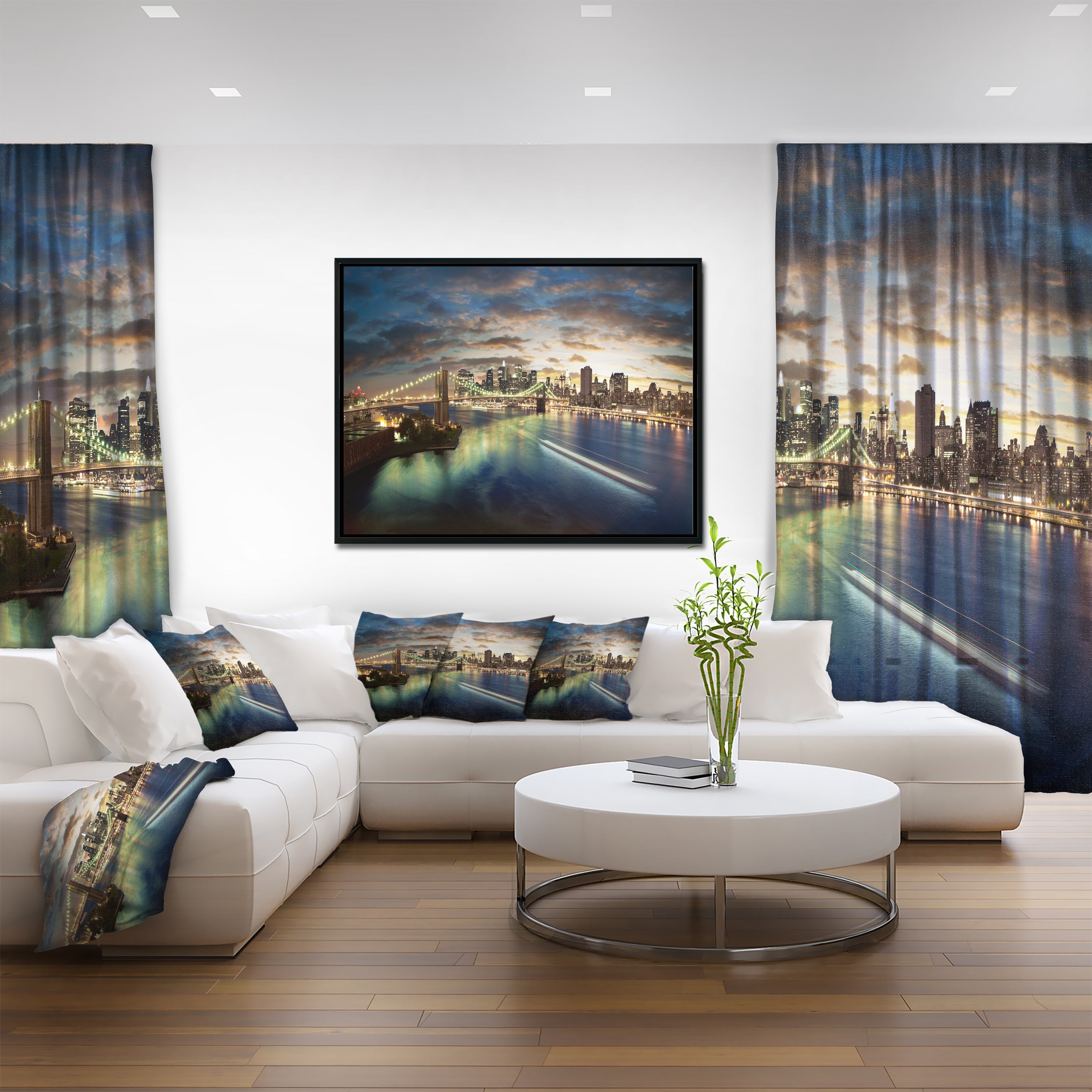Design Art New York Sous Un Ciel Nuageux  Sur Toile Encadrée