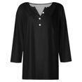 thumbnail image 4 of Timegard Tops for Women Long Sleeve Notched V-Neck Button Shirts Solid Color Fall Casual Loose Comfy Tops, 4 of 5