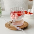 thumbnail image 4 of Ripple Glass Cup 12 Ounce Iced Coffee Beverage Container For Decorative Juice Water And Dessert Drinks With Bow Design, 4 of 6