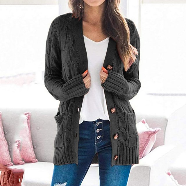 Pull Hiver Cardigan Manches Longues Boutonnage Ouvert sur le devant avec Poche