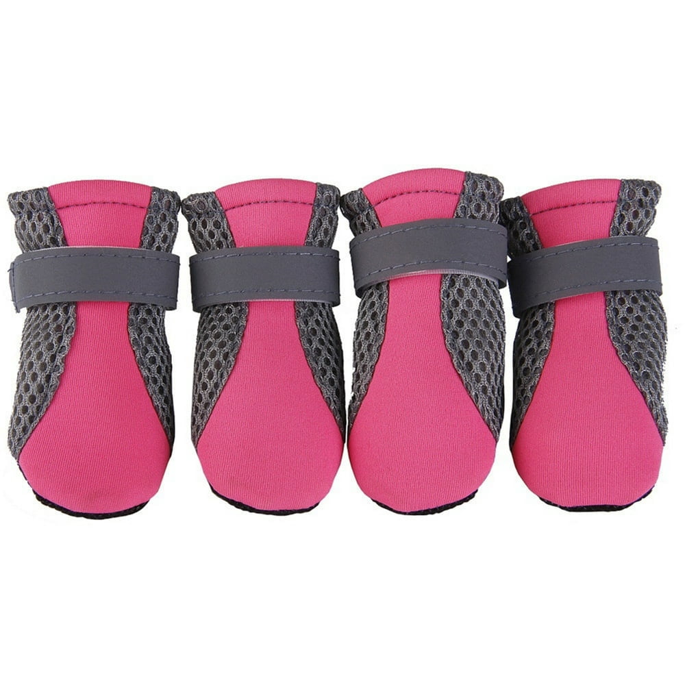 4 Pcs Chaussures pour Chien Antidérapantes Semelle Souple Maille Respirante Sangles Ajustables Bottes