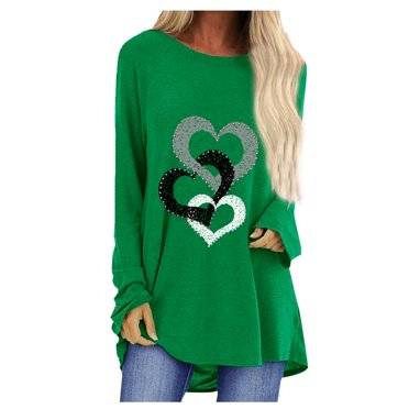 T-shirts à Manches Longues pour Femmes Time And Tru Mode Femme Décontractée Imprimé Col Rond Ample T-Shirt à Manches Longues Haut Blouse Chandail