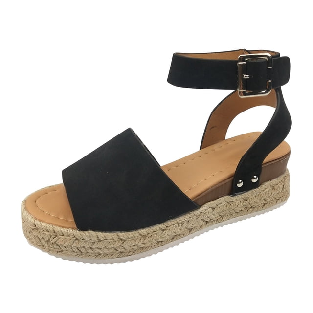 Chaussures à Plateforme Femme Sandales d'Été Bout Ouvert Décontractées Chaussures à Plateforme Compensée Décontractées Chaussures en Toile Décontractées