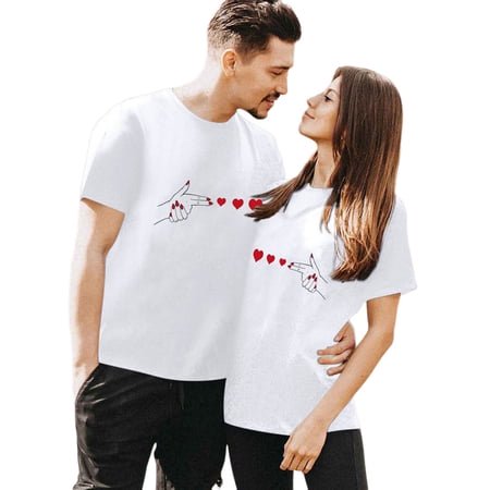 LUOGENLI T-shirts pour Femme pour Femmes T-Shirt pour Couple Imprimé Col Rond Manches Courtes T-Shirt T-shirts pour Femmes T-shirts Graphiques TTG Grande Taille Saint-Valentin Blanc m
