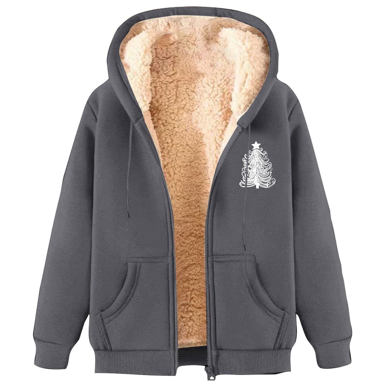 LOVZFMLL Winter Jackets for Women Fashionable Printed Fleece Hooded Sweatshirt Jacket