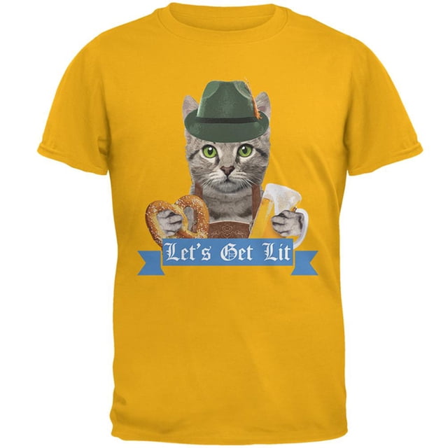 Oktoberfest Funny Cat Let's Get Lit Mens T Shirt