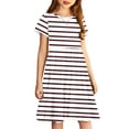thumbnail image 4 of JDQJBZ Girls Short Sleeve Dress Striped Print Pleated With Pockets Summer Outfit, 4 of 5