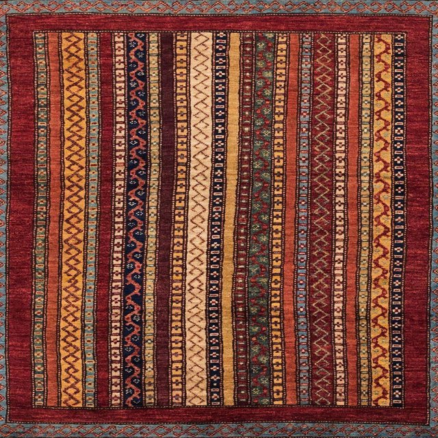 Ahgly Company Tapis d'Intérieur Carré Abstrait Rouge Foncé, 3 Pieds Carré