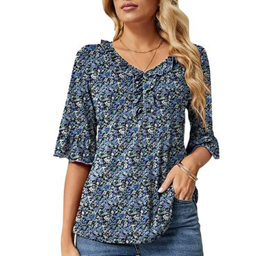 V Neck Ruffle Trim Top,Women Ruffle Trim Half Women Ruffle Trim Top Ruffle V Neck Blouse Performance Driven