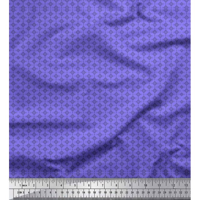 Soimoi Purple Velvet Fabric Flower Geometric Print Sewing Fabric Yard 58 Inch Wide