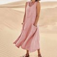 thumbnail image 2 of Robe Longue d'Été Sans Manches en Coton et Lin pour Femmes, Encolure Dégagée, Décontractée, Fluide, Ample, Maxi, avec Poche, pour Plage et Vacances, 2 of 7