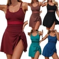 thumbnail image 1 of QIUOMBBP Women Tummy Control Swim Dress Ribbed Mesh Adjustable Strap One Piece Swimdress Bathing Suit for Beach Red S, 1 of 10