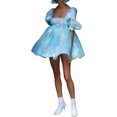 thumbnail image 1 of SAYOO Robe Femme Dos Nu Courte Princesse Robe à Bulles, Robe Mini à Manches Courtes Florale Robe Décontractée à Encolure Carrée Robe d'Été pour Femmes Robes Courtes de Rue pour Filles Robes de Plage Robes Courtes de Fée pour Adolescentes, 1 of 6
