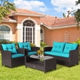 thumbnail image 3 of Costway Ensemble de Mobilier de Patio en Rotin 4 Pcs Table en Verre Étagère Canapé Coussin Turquoise, 3 of 10