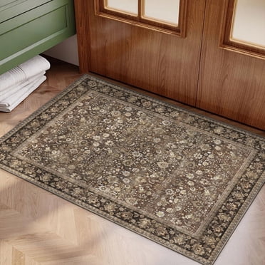 BERTHMEER Tapis de Petite Taille 2'x3' pour Entrée, Seuil de Porte, Chambre, Cuisine, Dortoir, Vintage, Antidérapants, Lavables, Orientaux Traditionnels, Brun