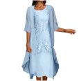 thumbnail image 2 of EGNMCR Robes de Fête pour Femmes Mode Femmes Décontractée Robe Sans Manches à Col en V Unie Manteau à Manches Longues Ensemble Deux Pièces, 2 of 6