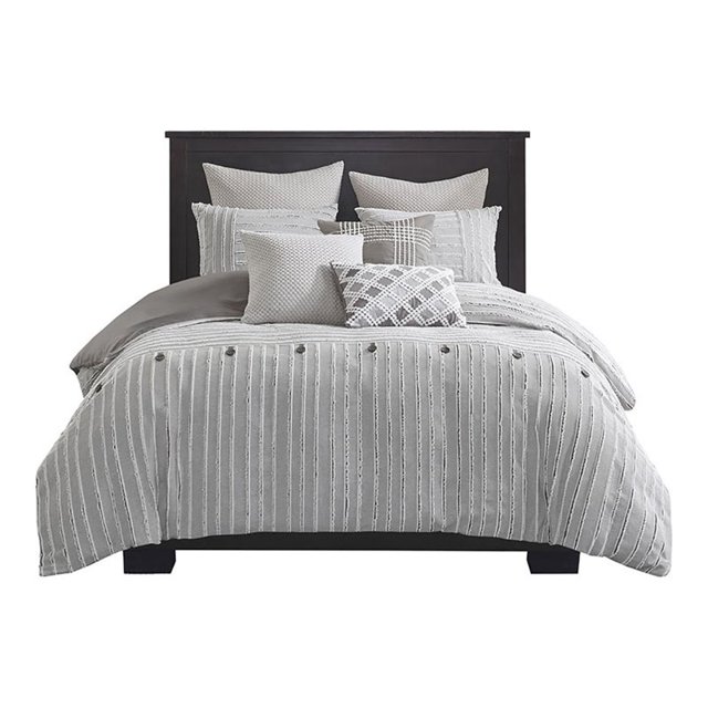 Madison Park Signature Essence Ensemble de Literie Jacquard en Coton 9 Pcs - Gris