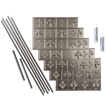 Fasade Fleur de Lis Decorative Vinyl Backsplash Kit 15 sq ft Brushed Nickel