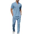 thumbnail image 2 of tumgatte Men's Leisure Sports Set Short Sleeve Knitting Split Solid Color Two-piece Round Neck Top Set Up to 45% off, 2 of 3