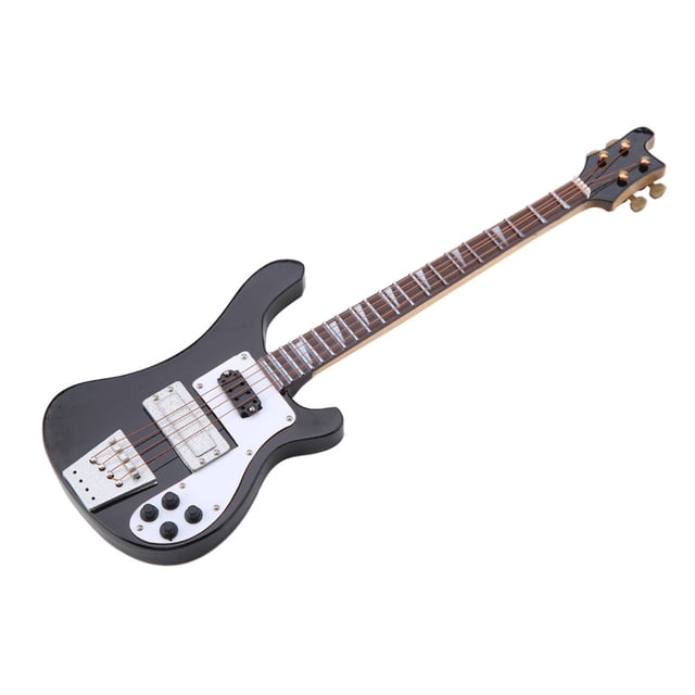 Miniature Bass Guitar Replica Stand Case Musical Model Ornaments Gift Black