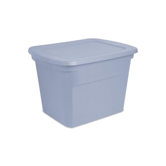 Sterilite 68 Liter Tote, Plastic Storage Bin with Snap-on Lid, Stackable, Light Blue