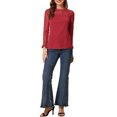 thumbnail image 2 of INSPIRE CHIC Blouses Décontractées pour Femmes à Col Rond en Dentelle Florale à Manches Longues en Chiffon Hauts S Rouge, 2 of 6