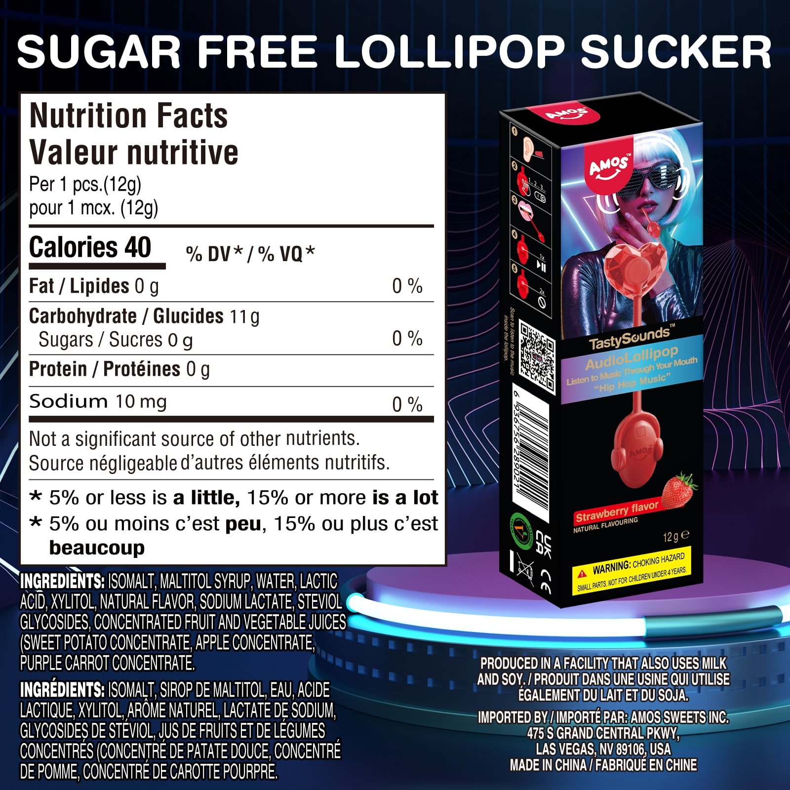 Tastysounds Sugar Free Candy Amos Music Lollipops Blueberry Flavor