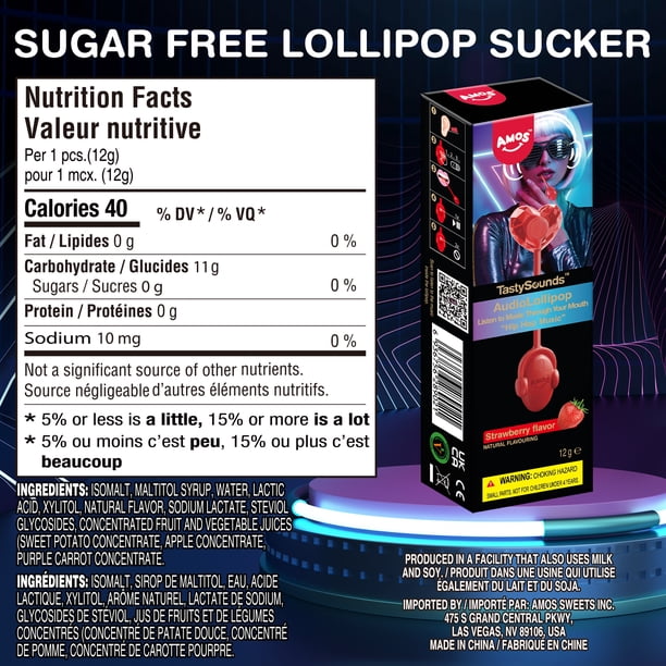Amos Individually Wrapped Candy Music Lollipops Strawberry Flavor