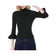 thumbnail image 1 of INSPIRE CHIC Pull à col roulé pour femmes à manches 3/4 avec volants, coupe slim en tricot côtelé, noir, 1 of 8