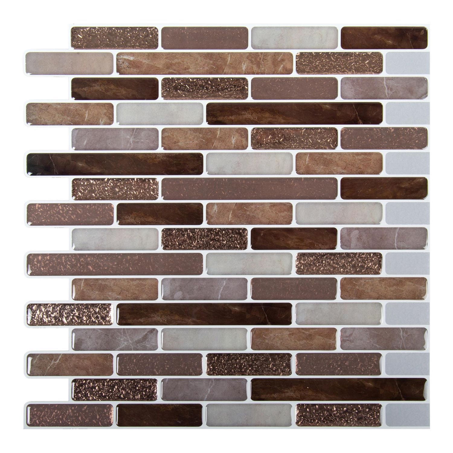 Truu Design Self-Adhesive Peel and Stick Accent Wall Tiles, 10 x 10 inches, Brown, 6 Pieces