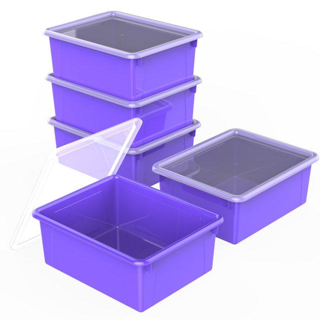 Storex Plateau de Rangement Profond avec Couvercle, Format Lettre, 10 x 13 x 5 Pouces, Violet, Lot de 5