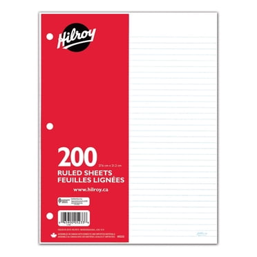 Hilroy® Refill Paper Ruled, 200 Sheets, Three hole punched ruled