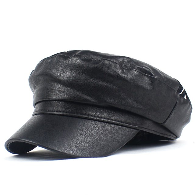 LinYooLi Pi Jun Hat Female Autumn And Winter Alphabet Student Hat Edition Fashion PU Naval Hat High -Speed Sales Tong Hat