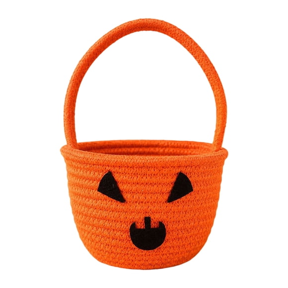 Panier de Bonbons Citrouille d'Halloween Portable pour Farces Ou Friandises, Panier à Main Orange Tressé, Panier de Rangement pour Enfants, Fête d'Halloween, Collecte de Bonbons