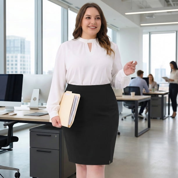 Agnes Orinda Women's Plus Size Pencil Skirt High Waist Stretchy