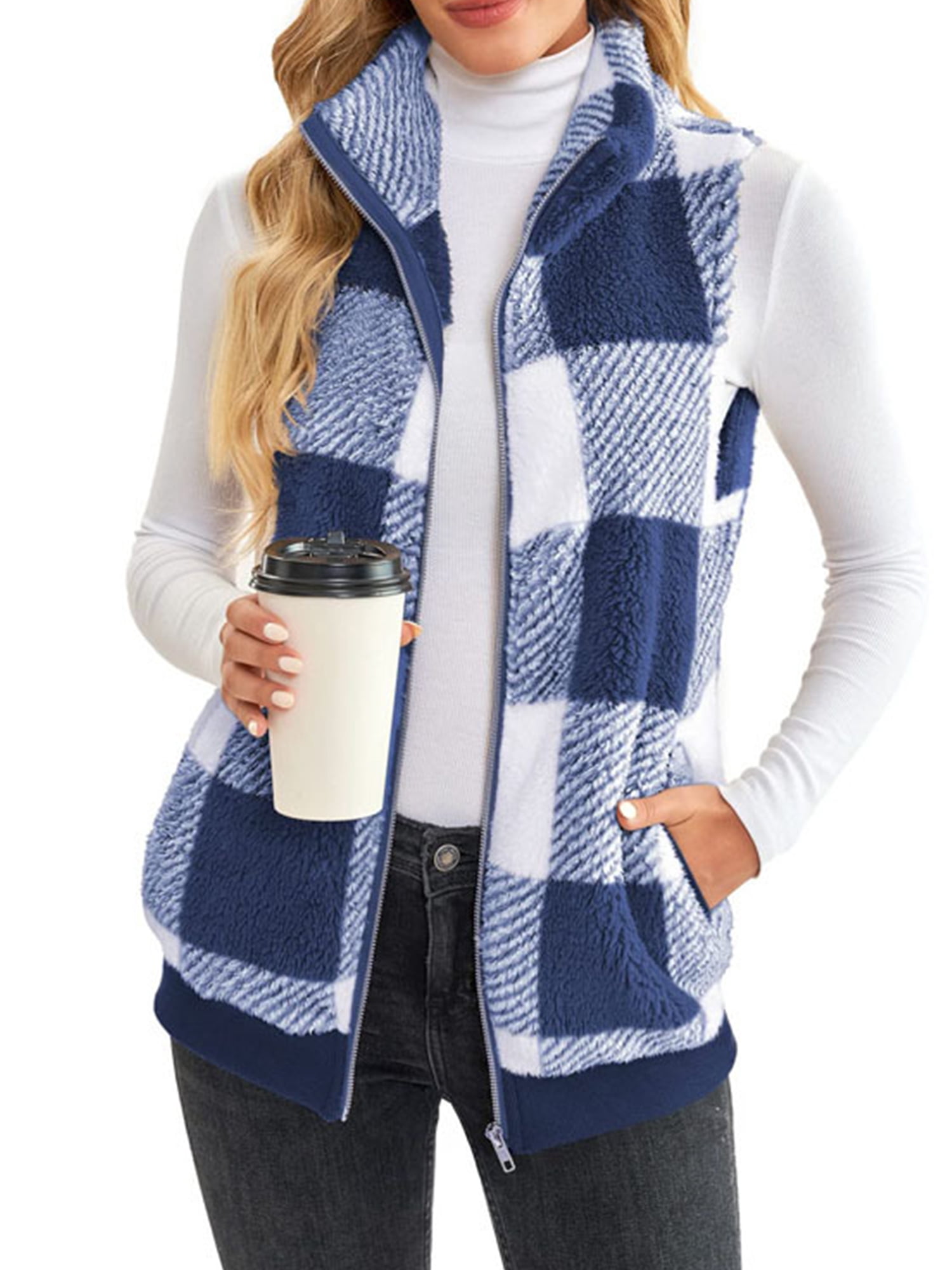 Innerwin Waistcoat Zip Up Ladies Fleece Vest Work Sleeveless Lightweight Sherpa Jacket Blue 2XL