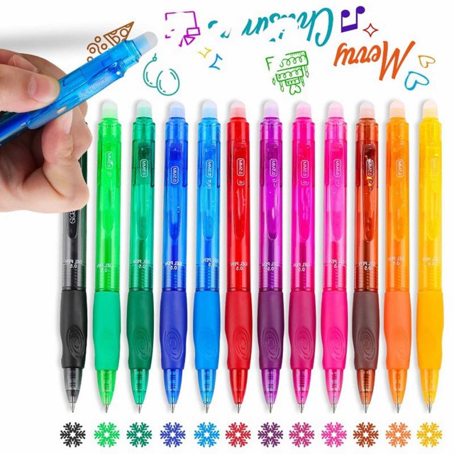 12 Colors Retractable Erasable Gel Pens (0.5mm) Make Mistakes Disappear Comfort Grip For Drawing Writing Planner And School 5ml