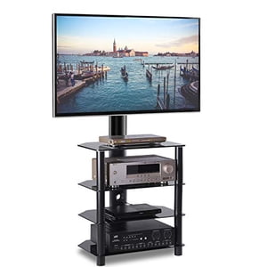 4-Tiers Composante médias TV Support avec plateau audio de montage pivotant et support réglable en hauteur, plancher noir TV Stand pour 32-70 pouces LCD LED OLED Télévisions à écran plat/courbé