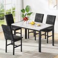 thumbnail image 1 of Stmoze 5 Piece Dining Table Set, Modern Faux Marble Tabletop and 4 Velvet Upholstered Chairs, Rectangle Kitchen Table and Chairs for 4 Persons, Small Dining Set for Bar Dining Room Breakfast, White, 1 of 7