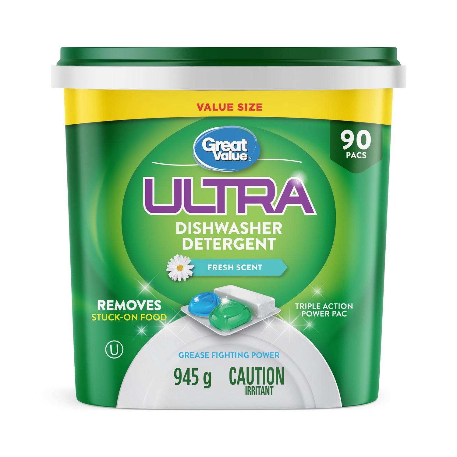 Great Value Ultra Dishwasher Detergent Pacs, 90ct