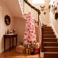 thumbnail image 4 of Gymax 5 FT Pink Artificial Christmas Tree Slim Pencil Xmas Tree w/ 328 Snow Flocked Branch Tips, 4 of 10