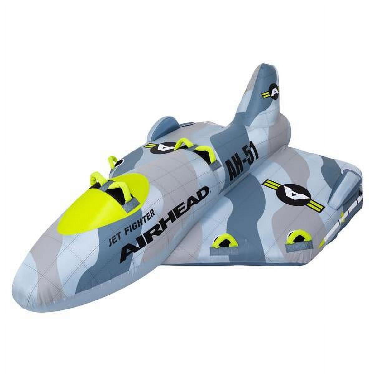 Airhead Towable Tube AHFJ-14 Jet Fighter; 1-4 Riders; 96 Inch x 70 Inch Deflated; Nylon Shell; With Padded Handles
