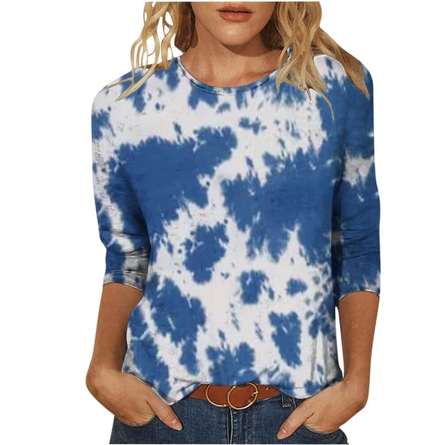 T-shirts pour Femmes Coupe Ample Mode pour Femmes T-Shirt Imprimé Manches 3/4 Blouse Col Rond Hauts Décontractés T-Shirts Femmes Coupe Ample T-Shirts pour Femmes Coupe Ample T-Shirts pour Femmes Mode